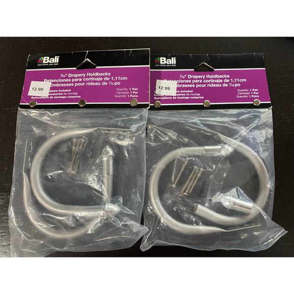 Bali 7/16" Gray/Silver Drapery Holdbacks Bundle- 2 pirs - Picture 1 of 7